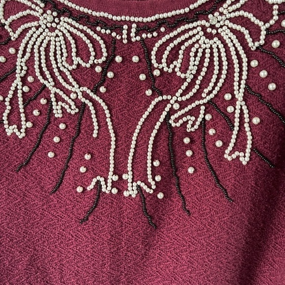 Anthropologie Field Flower Pearled Bow Pullover Crew Sweater Wool Embellished XS - Picture 9 of 15